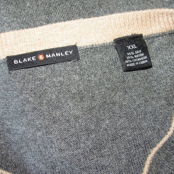 Blake & Manley Silk Cashmere Gray Argyle Sweater Men's sz XXL Lightweight Preppy - Picture 3 of 3